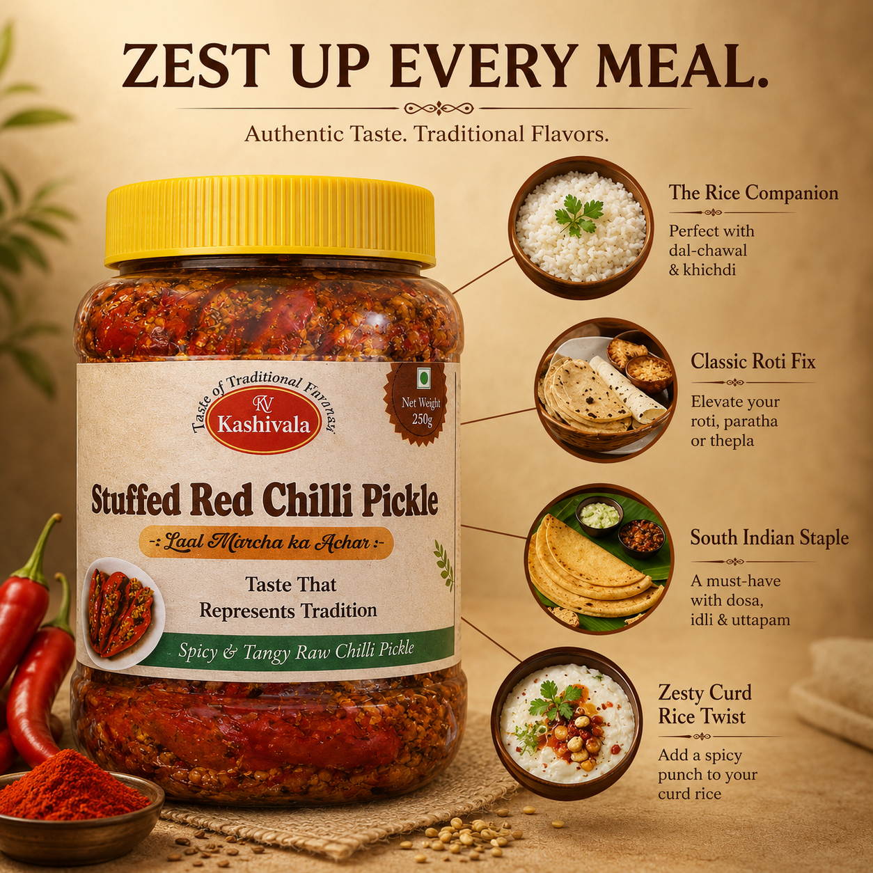 Kashivala Stuffed Red Chilli Pickle (250g)